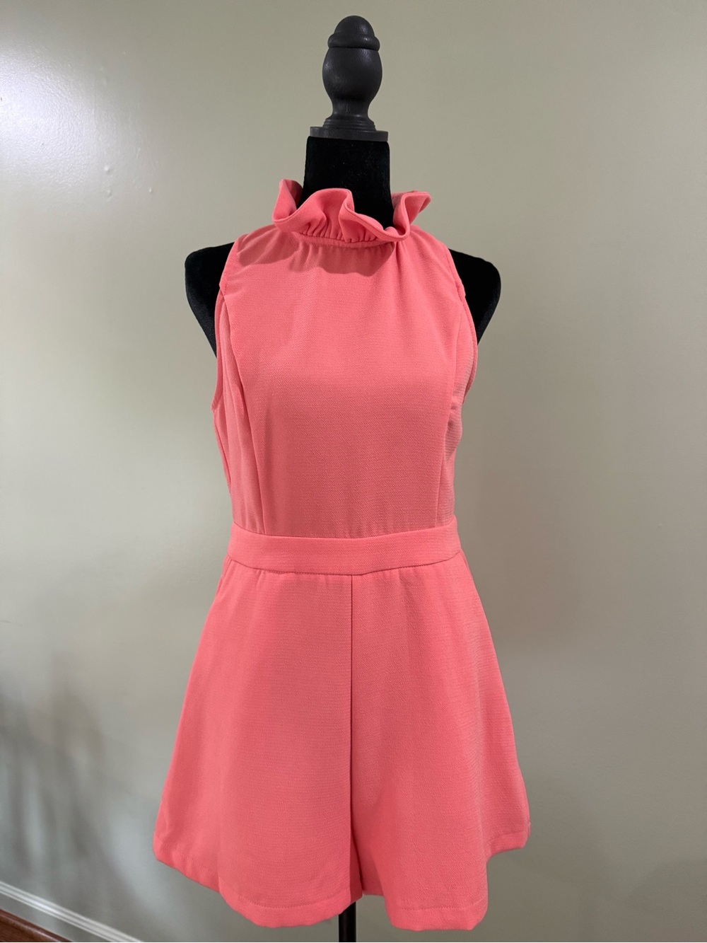 Women's Pink Ruffle-Neck Romper